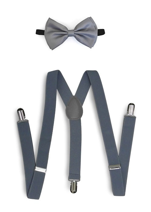 Light Gray Matching Set Suspender and Bow Tie