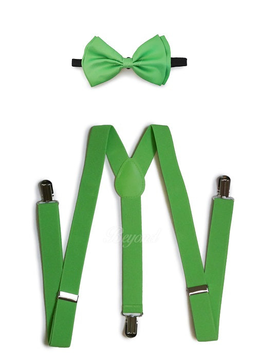 Light Green Matching Set Suspender and Bow Tie