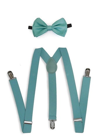 Mint Blue Matching Set Suspender and Bow Tie