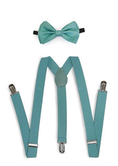 Mint Blue Matching Set Suspender and Bow Tie