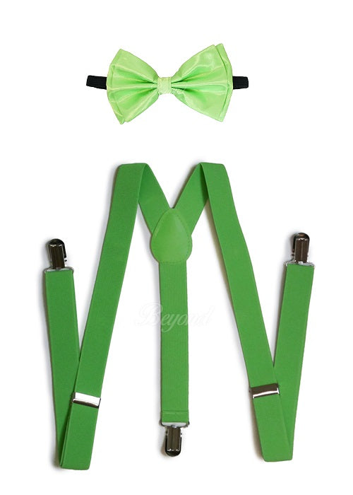Neon Green Matching Set Suspender and Bow Tie