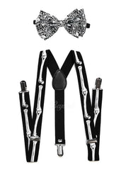 Halloween Skeleton Skull Matching Set Suspender and Bow Tie