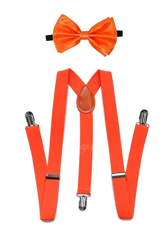 Neon Orange Matching Set Suspender and Bow Tie