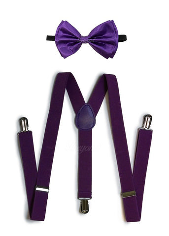 Neon Purple Matching Set Suspender and Bow Tie