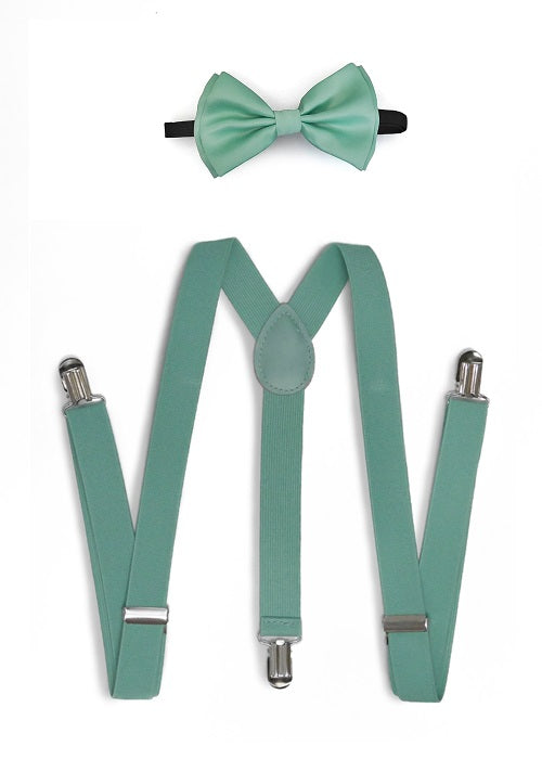 Mint Green Teal  Matching Set Suspender and Bow Tie