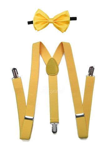 Neon Yellow Matching Set Suspender and Bow Tie