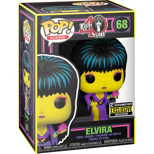 Funko Pop! HORROR ICON HALLOWEEN Elvira Black Light Pop! Vinyl Figure - Entertainment Earth Exclusive