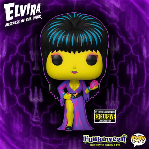 Funko Pop! HORROR ICON HALLOWEEN Elvira Black Light Pop! Vinyl Figure - Entertainment Earth Exclusive