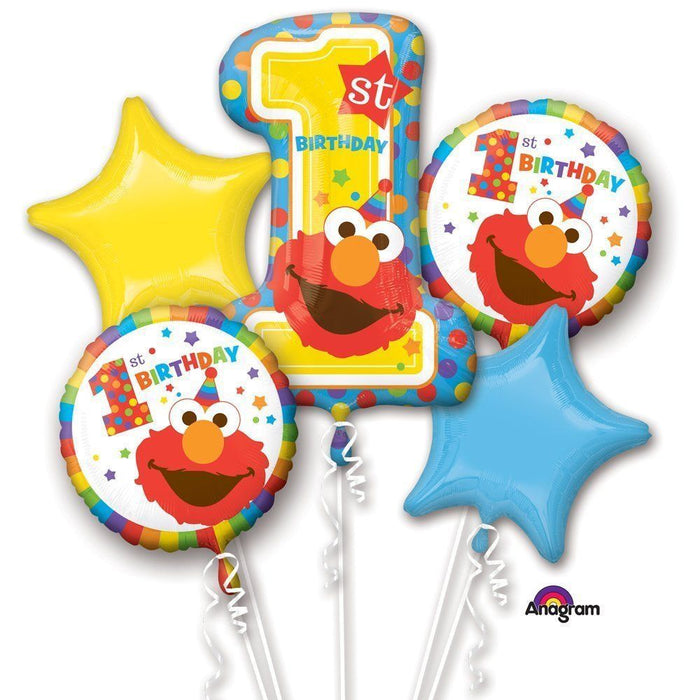 Sesame Street Elmo Happy 1st Birthday Party Favor 5CT Foil Balloon Bouquet HELIUM NOT INCLUDED