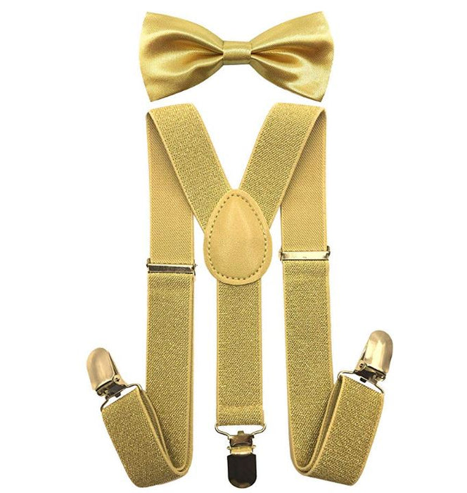 Kids Matching Set - Gold Champagne Toddler Suspender and Bow Tie