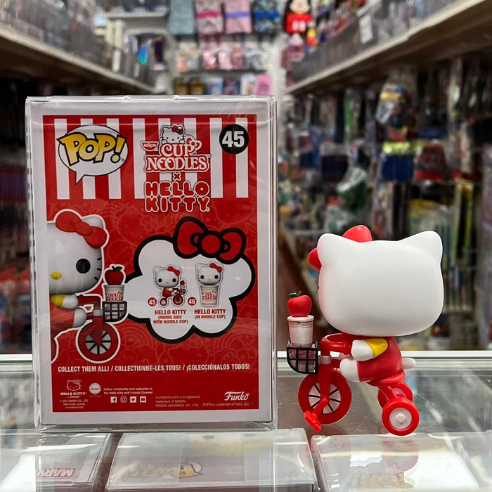 Funko Pop! Sanrio: CUP NOODLES X HELLO KITTY (riding BIKE with noodle cup) Vinyl Figure #45