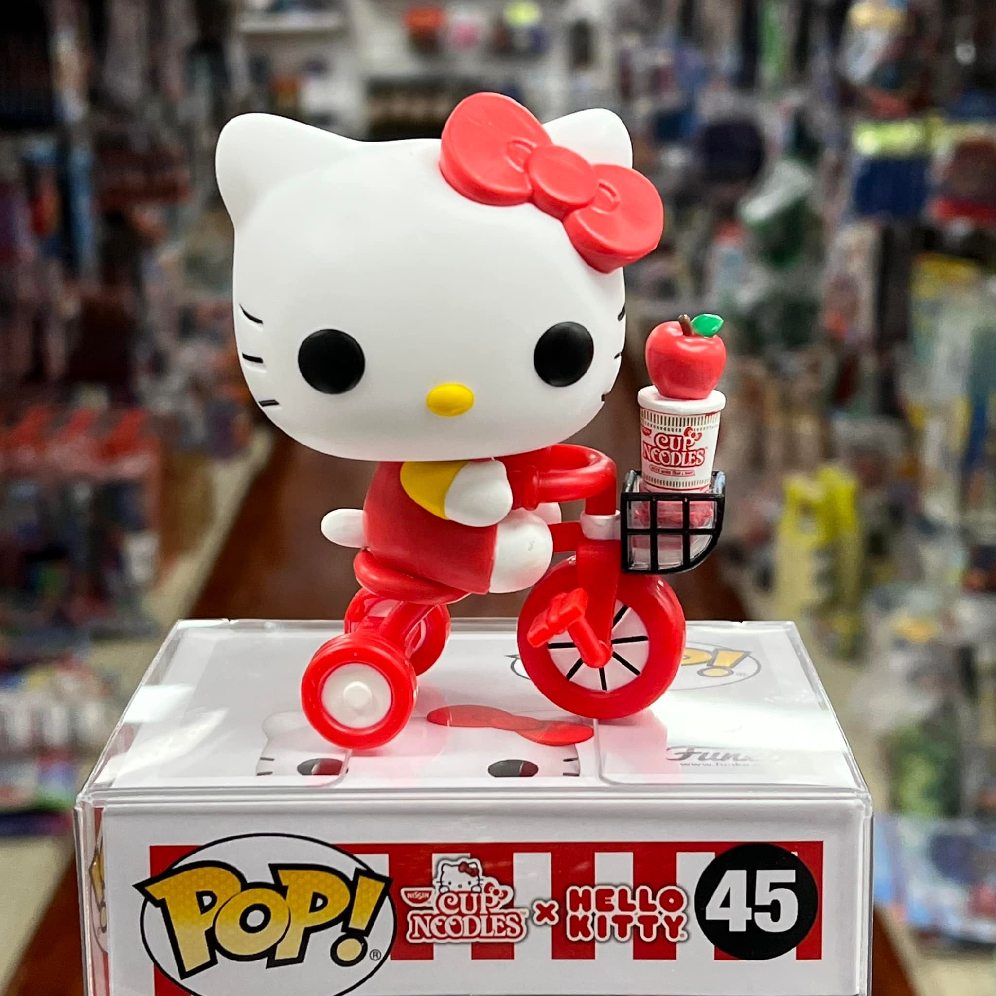 Funko Pop! Sanrio: CUP NOODLES X HELLO KITTY (riding BIKE with noodle cup) Vinyl Figure #45