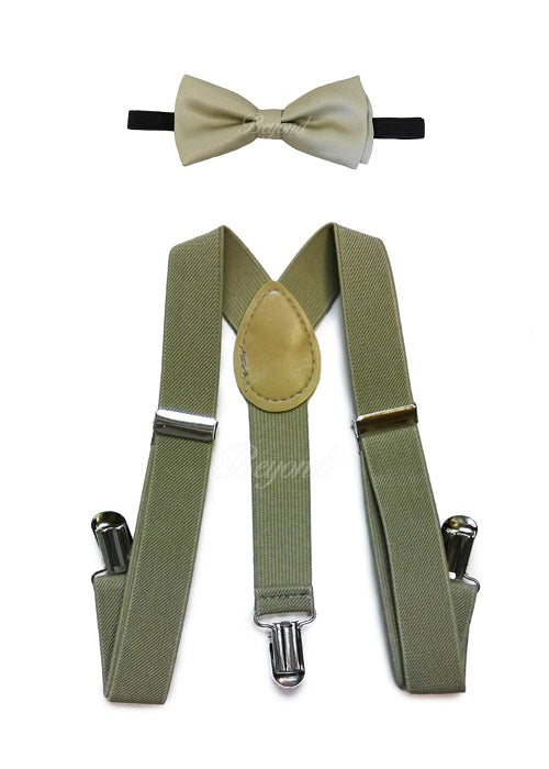 Kids Toddler Beige Matching Set Suspender and Bow Tie
