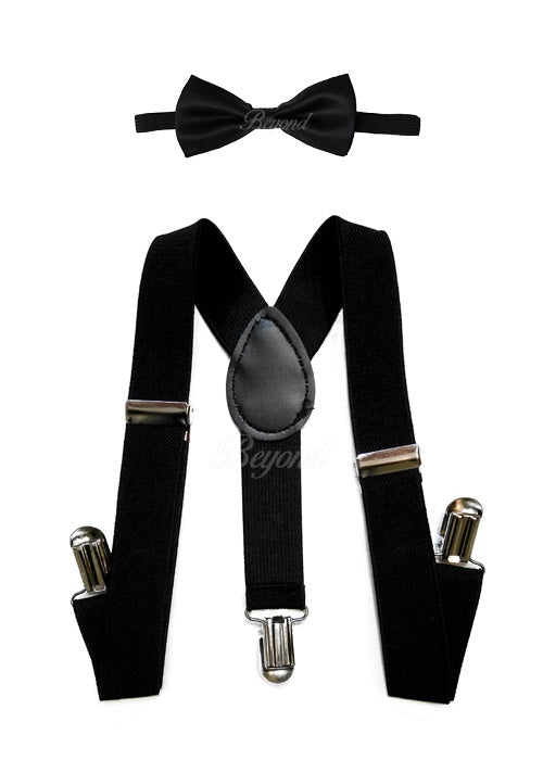 Kids Toddler Black Matching Set Suspender and Bow Tie