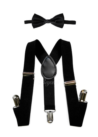Kids Toddler Black Matching Set Suspender and Bow Tie