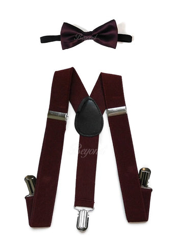Kids Toddler Burgundy Matching Set Suspender and Bow Tie