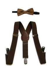 Kids Toddler Dark Brown Matching Set Suspender and Bow Tie