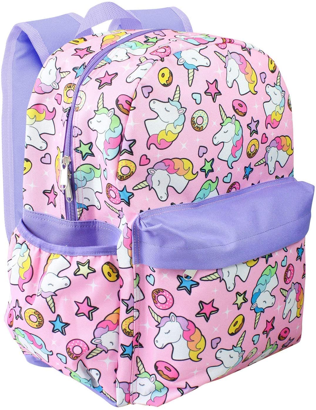 Unicorn & Donuts - All over Print 16" Canvas Purple & Light Pink Backpack