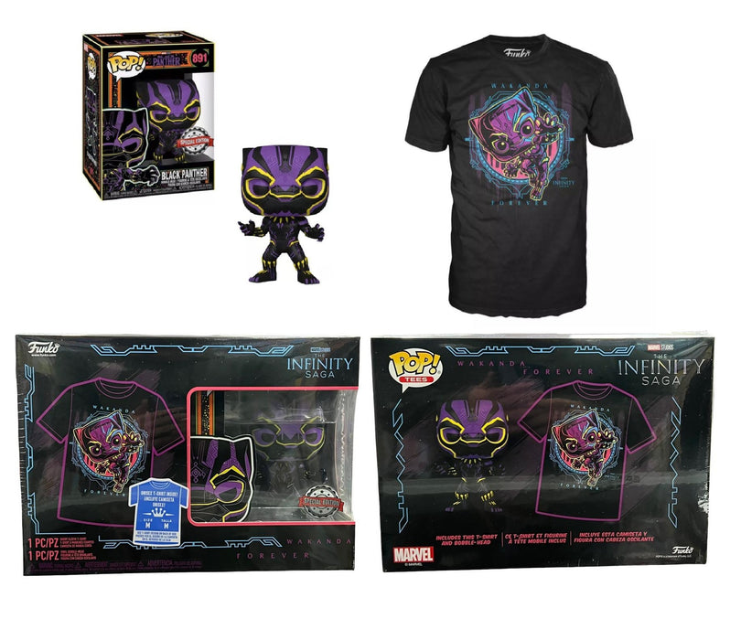Authentic WAKANDA FOREVER (Black Light) Funko Pop & T-shirt BLACK PANTHER Target Exclusive with (SPECIAL EDITION) Sticker! Size MEDIUM