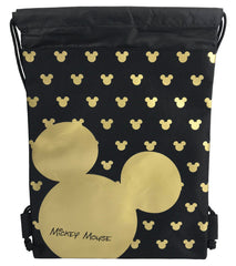 Gold & Silver Mickey Mouse Head Drawstring Backpack Gym Tote Bags