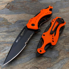 M-Tech Spring Assisted Neon Orange TI-Coated Aluminum Tactical Rescue Pocket Knife! MT-A705NOR