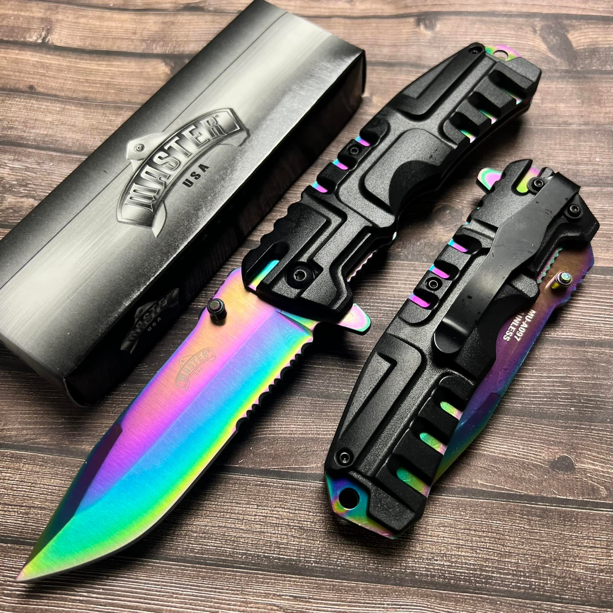 8.5" MASTER USA RAINBOW BLADE SPRING ASSISTED TACTICAL FOLDING POCKET KNIFE
