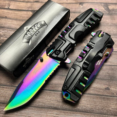 8.5" MASTER USA RAINBOW BLADE SPRING ASSISTED TACTICAL FOLDING POCKET KNIFE