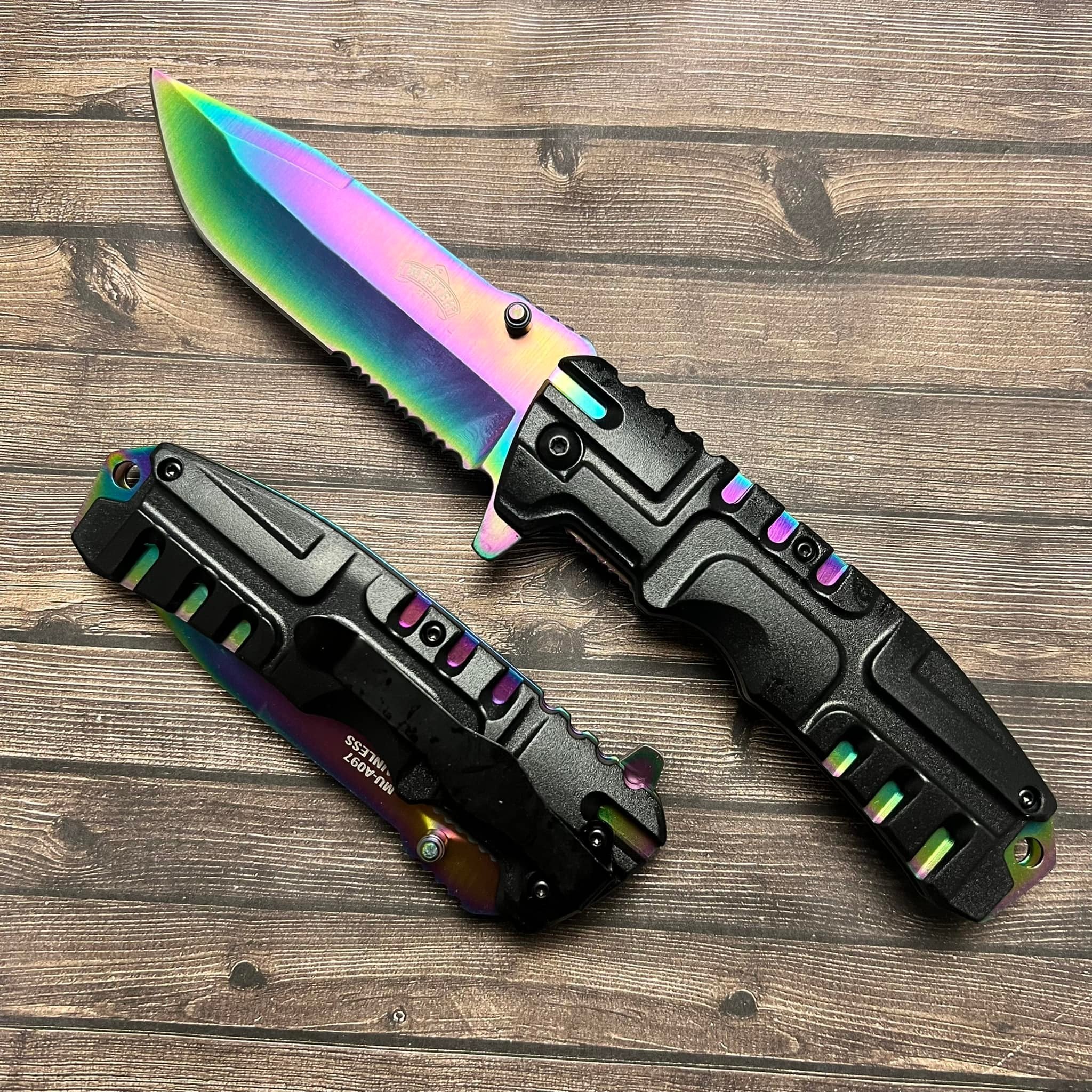8.5" MASTER USA RAINBOW BLADE SPRING ASSISTED TACTICAL FOLDING POCKET KNIFE