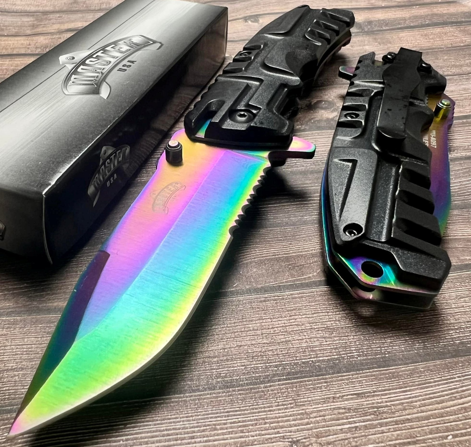 8.5" MASTER USA RAINBOW BLADE SPRING ASSISTED TACTICAL FOLDING POCKET KNIFE