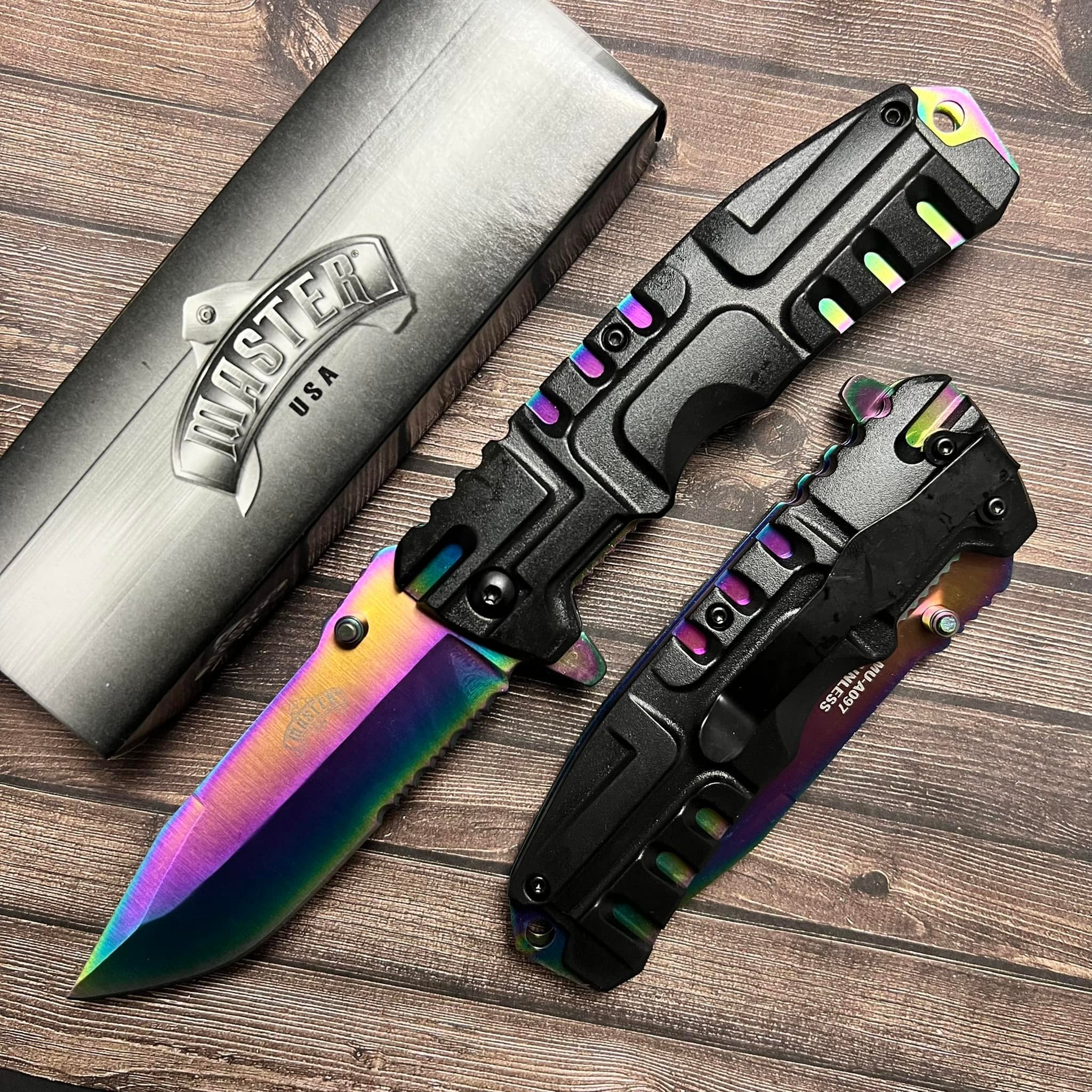 8.5" MASTER USA RAINBOW BLADE SPRING ASSISTED TACTICAL FOLDING POCKET KNIFE