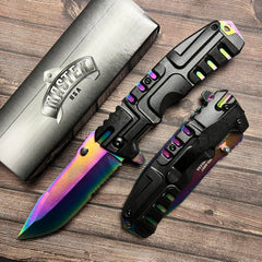 8.5" MASTER USA RAINBOW BLADE SPRING ASSISTED TACTICAL FOLDING POCKET KNIFE