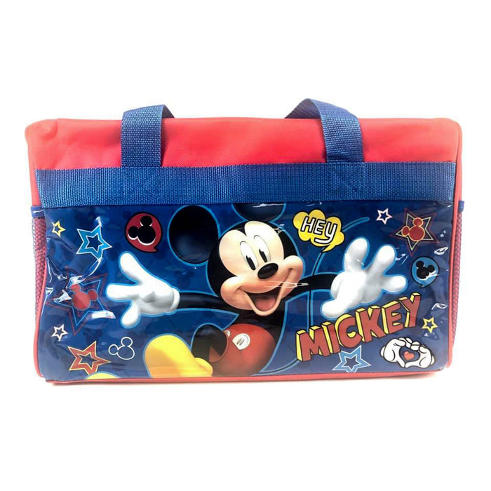 Disney Mickey Mouse 600D Polyester Blue & Red Duffle Bag PVC with Side Panels