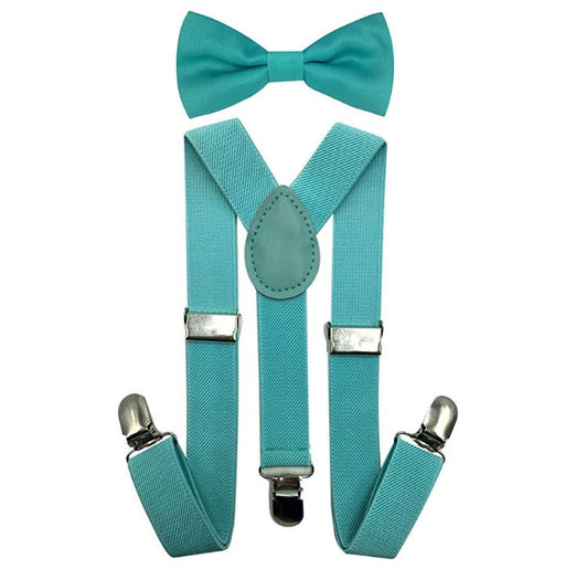 Kids Matching Set - Mint Blue Toddler Suspender and Bow Tie