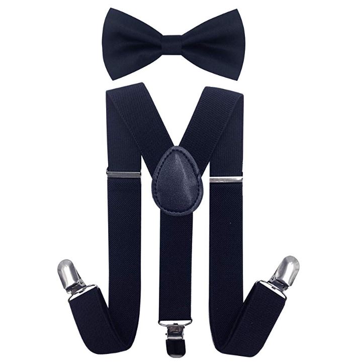 Kids Matching Set - Navy Blue Toddler Suspender and Bow Tie