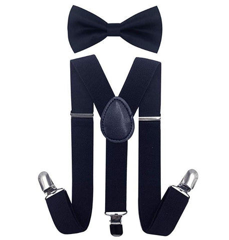 Kids Matching Set - Navy Blue Toddler Suspender and Bow Tie