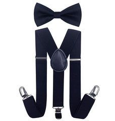 Kids Matching Set - Navy Blue Toddler Suspender and Bow Tie