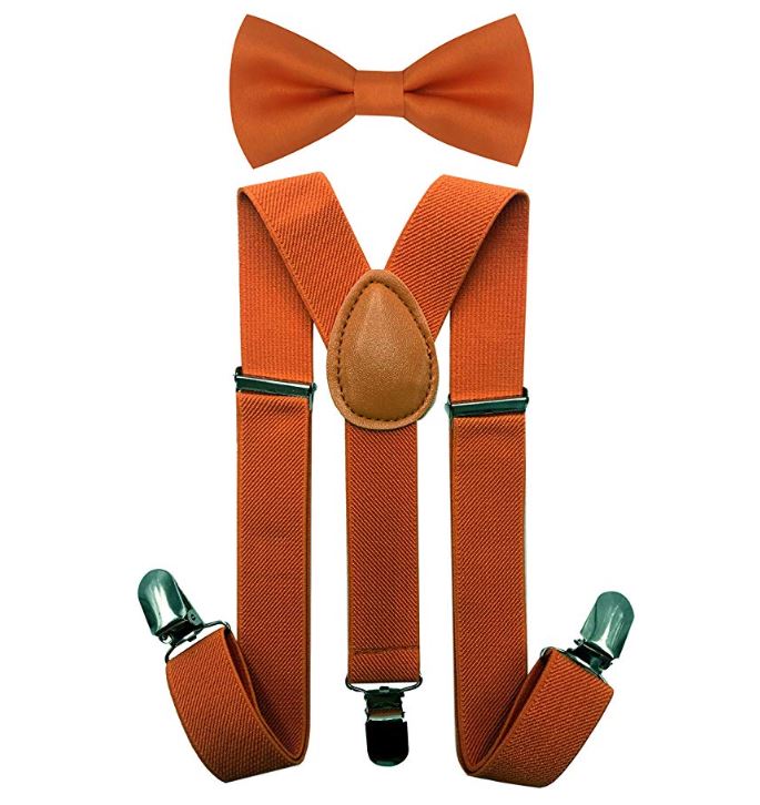 Kids Matching Set - Orange toddler Suspender and Bow Tie