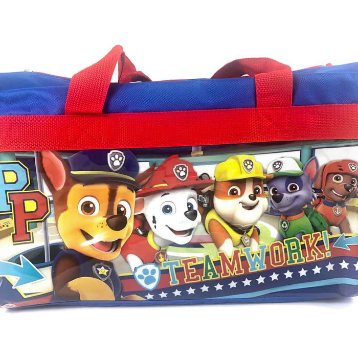 Paw Patrol Team Work! 600D Polyester Blue & Red Duffle Bag PVC with Side Panels