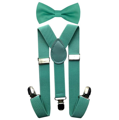 Kids Matching Set - Mint Green Teal Toddler Suspender and Bow Tie