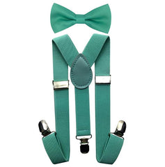 Kids Matching Set - Mint Green Teal Toddler Suspender and Bow Tie
