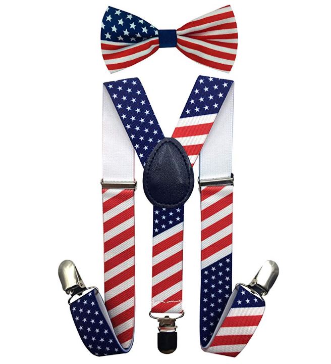 Kids Matching Set - USA Flag July 4th Toddler Suspender and Bow Tie