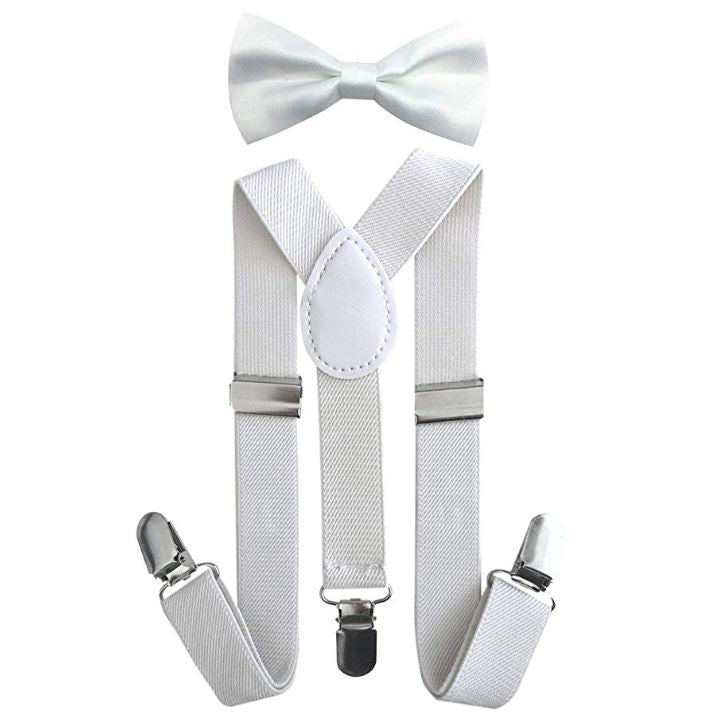 Kids Matching Set - White Toddler Suspender and Bow Tie