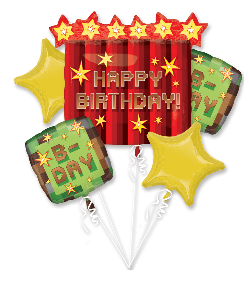 TNT Minecraft Happy Birthday Party Favor 5CT Foil Balloon Bouquet HELIUM NOT INCLUDED