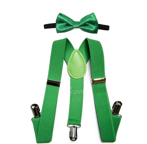 Kids Toddler Green Matching Set Suspender and Bow Tie