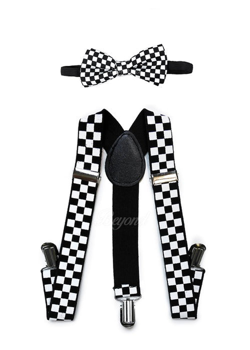 Kids Toddler Checker Matching Set Suspender and Bow Tie