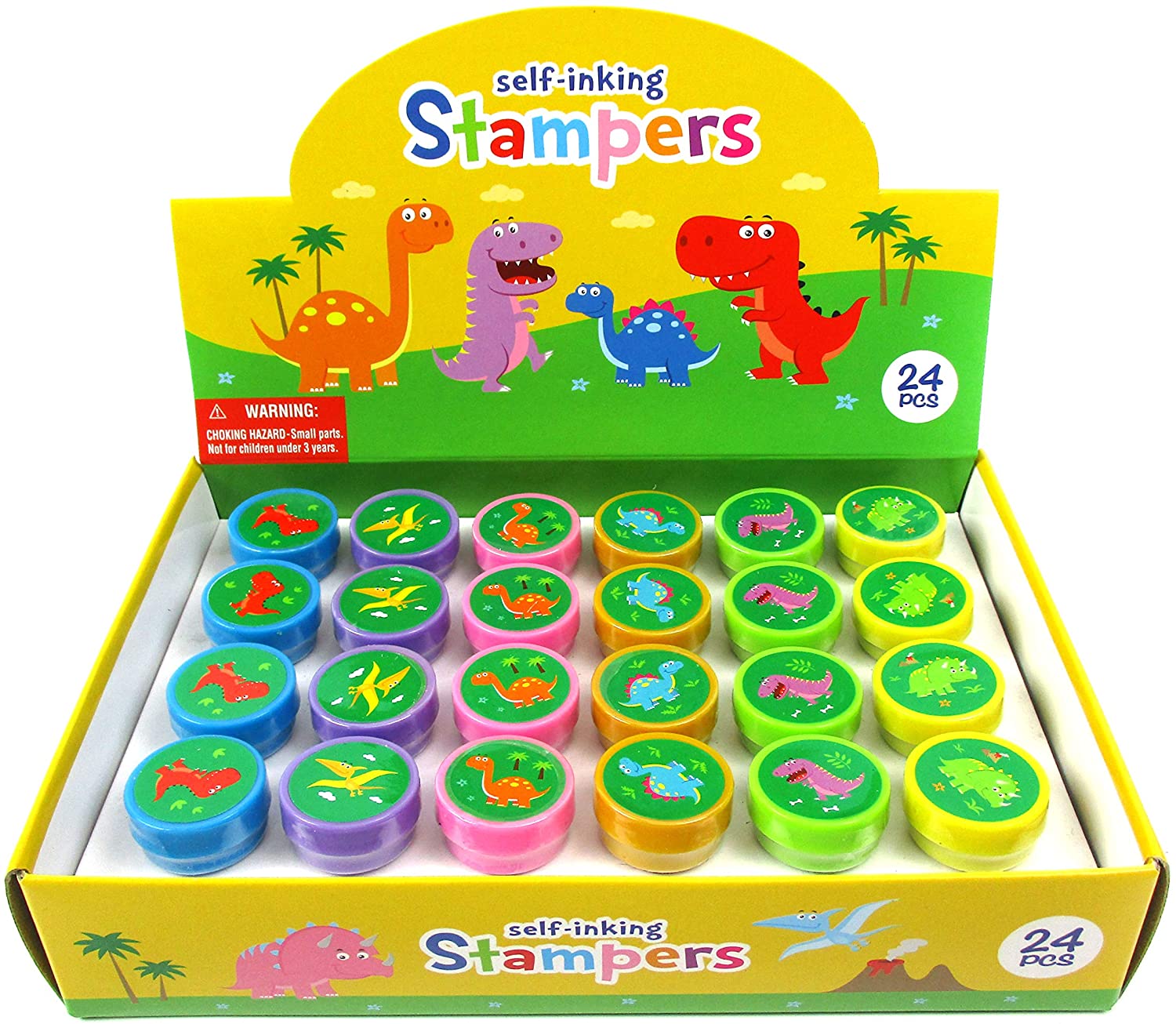 TINYMILLS 24 Pcs Friendly Dino Dinosaurs Stampers for Kids Party Favors Supply