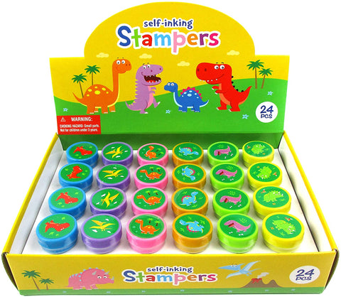 TINYMILLS 24 Pcs Friendly Dino Dinosaurs Stampers for Kids Party Favors Supply