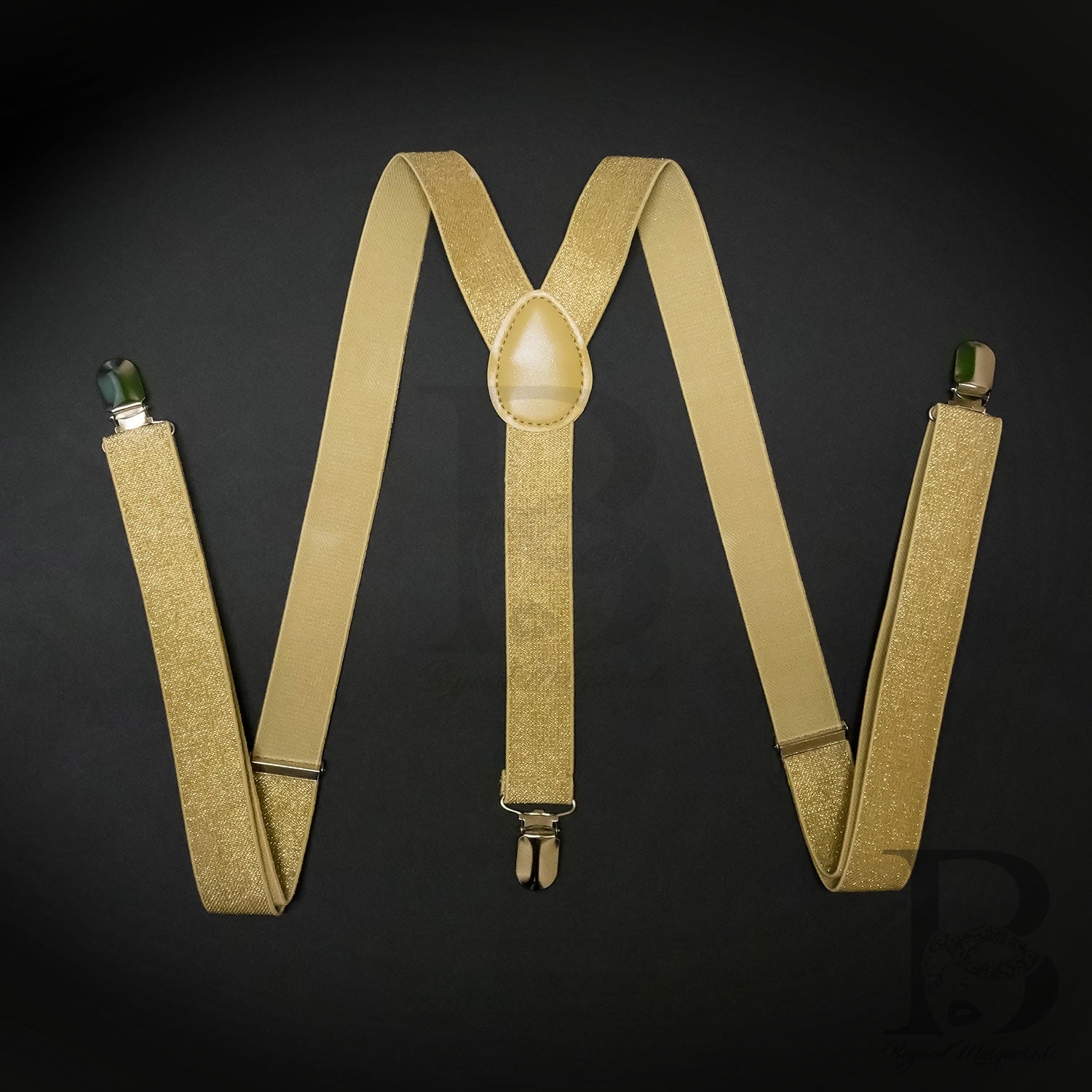 Soft Metallic Gold Matching Set Suspender and Bow Tie