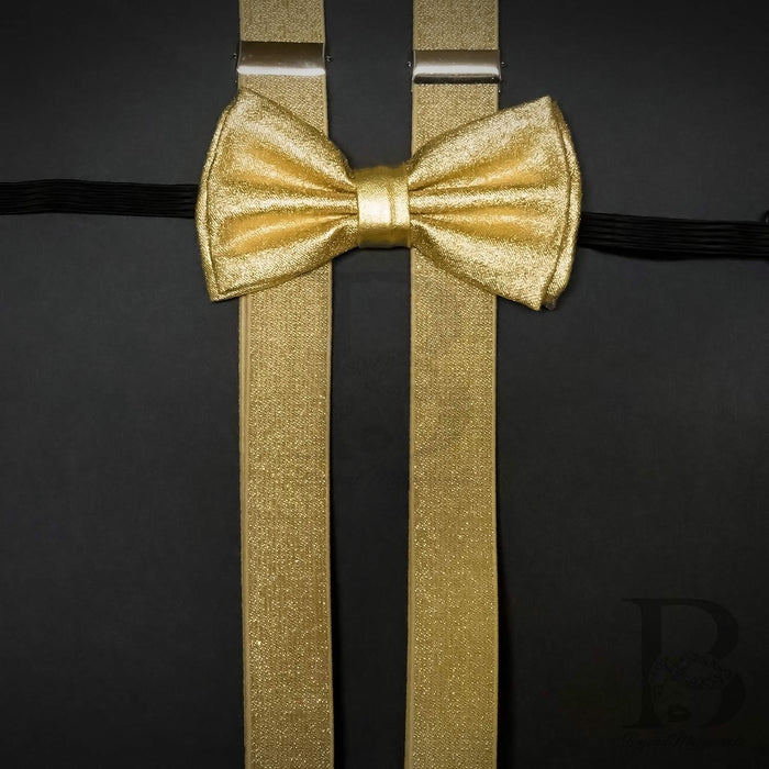 Soft Metallic Gold Matching Set Suspender and Bow Tie