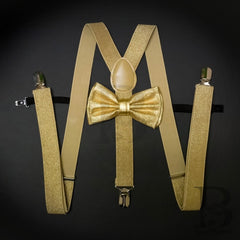 Soft Metallic Gold Matching Set Suspender and Bow Tie